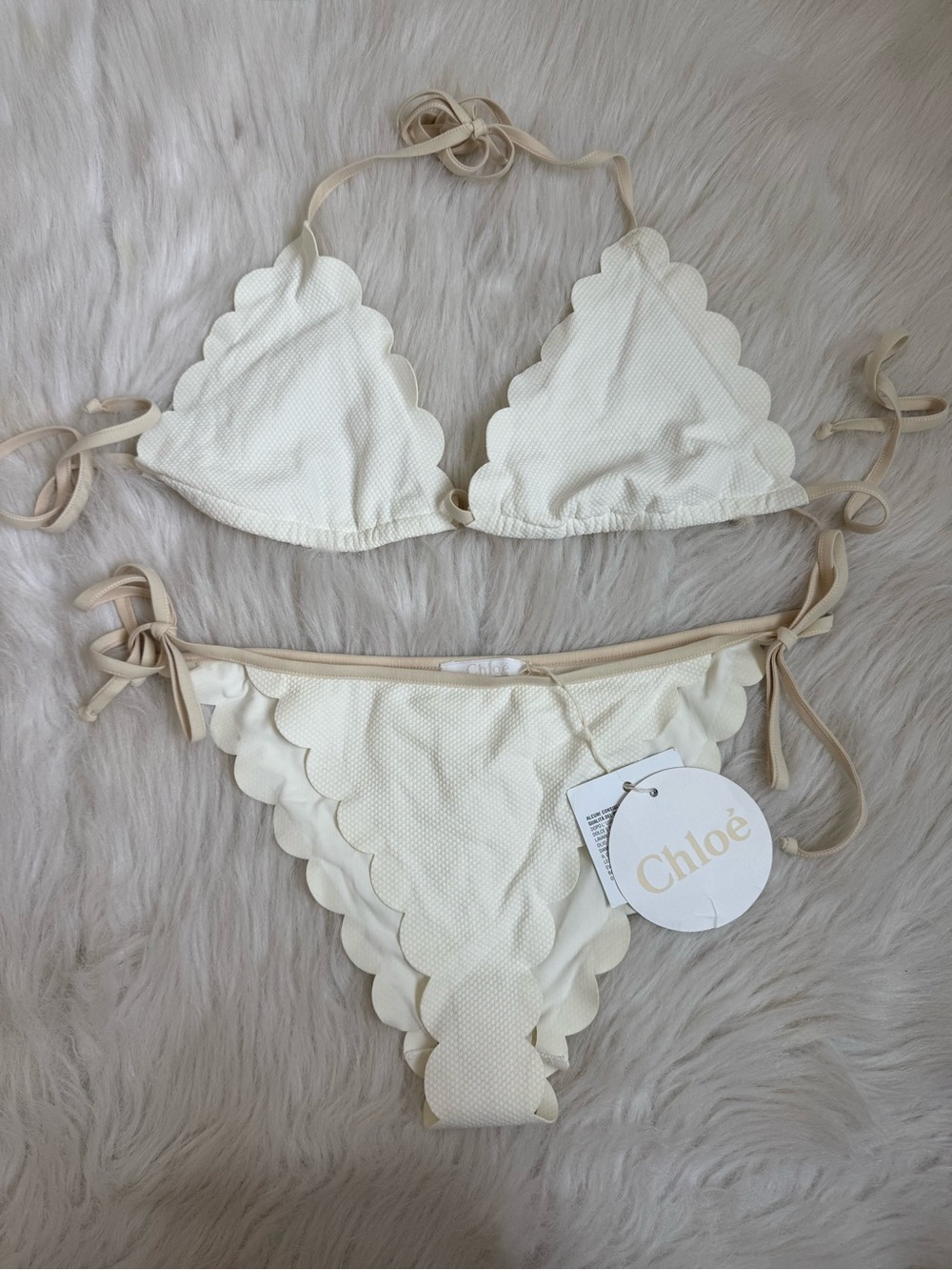 Authentic NWT Chloe scalloped cream white bikini swimsuit